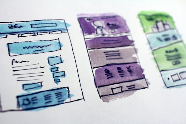 three professional workflow design documents on white wall